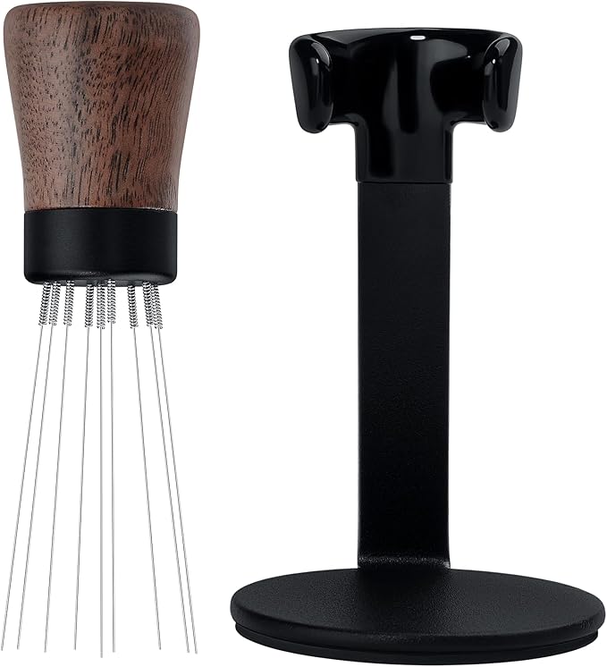 Normcore WDT Tool V2.1 with Stand, 9 Prong 0.23mm Espresso Distribution Too, Weiss Distribution Technique, Magnetic Coffee Stirrer with 16 Extra Needles, American Walnut Wood Handle, New Upgraded