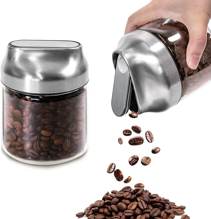 Aelga Small Glass Storage Jar with Lid, Coffee Container Canister Food Storage Jars for Coffee Beans Spice Sugar Tea Bag, Stackable Decorative Container, One-Handed Operation, 17 OZ