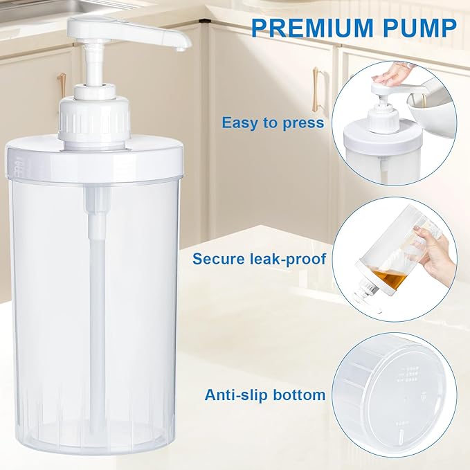 Uceoo Coffee Syrup Dispenser, Plastics Syrup Bottle with Plastic Pump, 33.8 Oz Large Capacity Circular Syrup Pump Dispensers for Coffee Bar, Simple Pump Bottle for Honey, Condiments, Salad Dressings