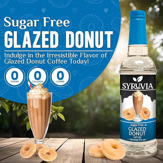 Syruvia Sugar Free Coffee Syrup, Glazed Donut Flavored Syrup for Drinks, Lattes, and Desserts – 25.4 fl oz, With Pump