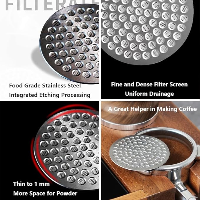 Puck Screen Reusable Mesh Coffee Filter for Espresso Portafilter Basket with Silent Puck Screen Ejector Coffee Grounds Remover Knock-Free Air Blower Kit (58mm Puck Screen)