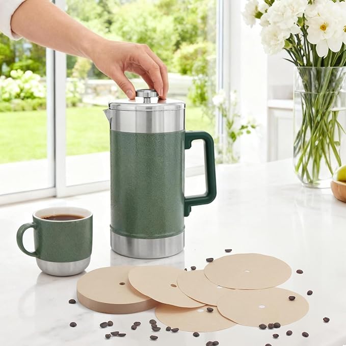 Paper Coffee Filters Compatible with Stanley French Press, 100 Pcs Disposable Perforated Brown Filter Paper for Stanley Coffee Maker 48 oz