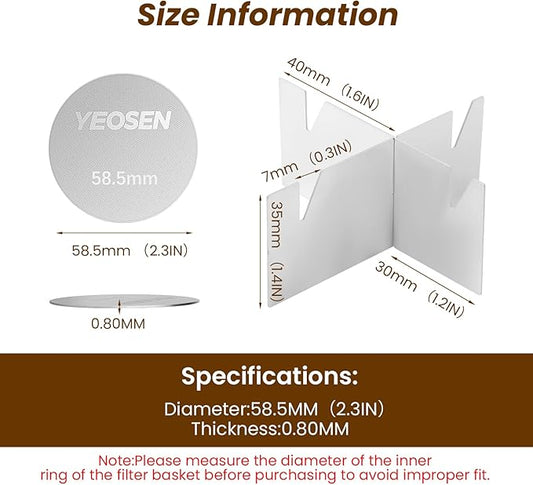 2Pack Stainless Steel Espresso Puck Screen with Stand, 58.5mm Reusable Coffee Filter, 0.8mm Thickness Metal Mesh for Portafilter Basket (58.5MM）
