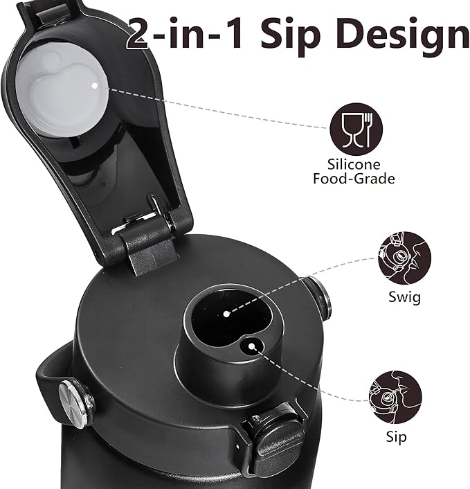 2 IN 1 Replacement Lid for Owala Freesip, Compatible with Owala Cup 16oz 24oz 32oz 40oz, One Button Water Bottle Top Lid Replacement Accessory and Straws, Leakproof, BPA-Free, Black