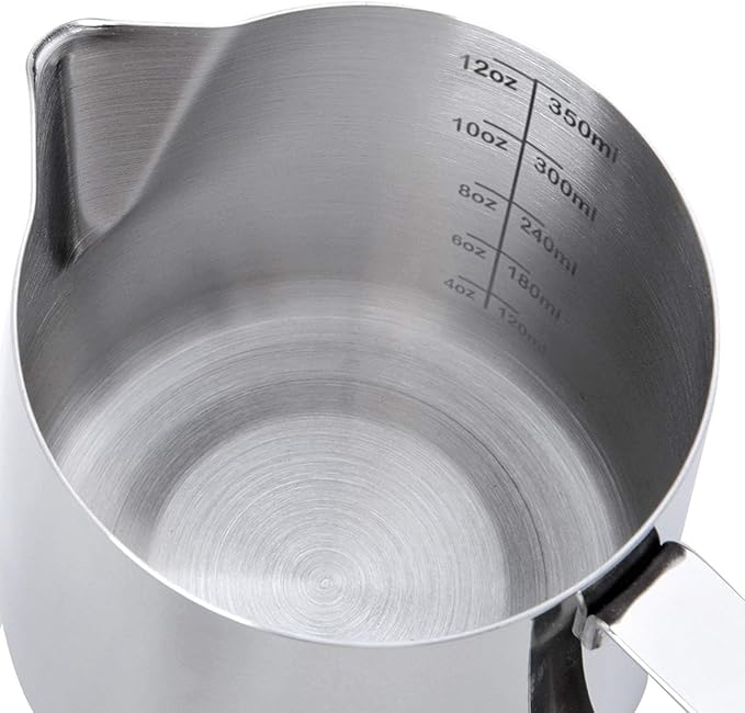 SIKEMAY Milk Frothing Pitcher Cup, 12oz/350ML Milk Frother Cup Stainless Steel Steaming Pitcher Milk Jug Coffee Latte Art Cappuccino Espresso Machine Accessories for Barista Steam Pitchers Tools
