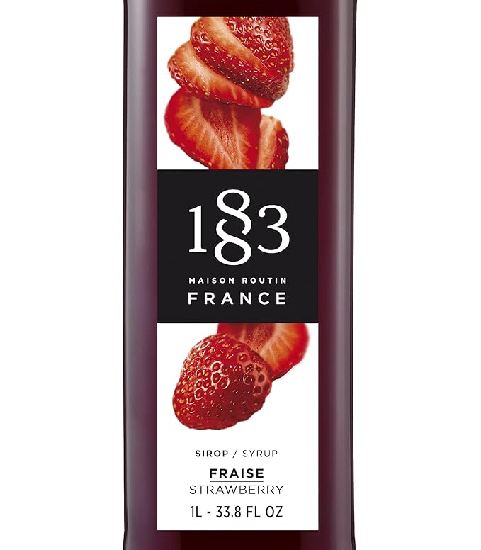 1883 Strawberry Syrup for Drinks, Made in France, 1 Liter Glass Bottle