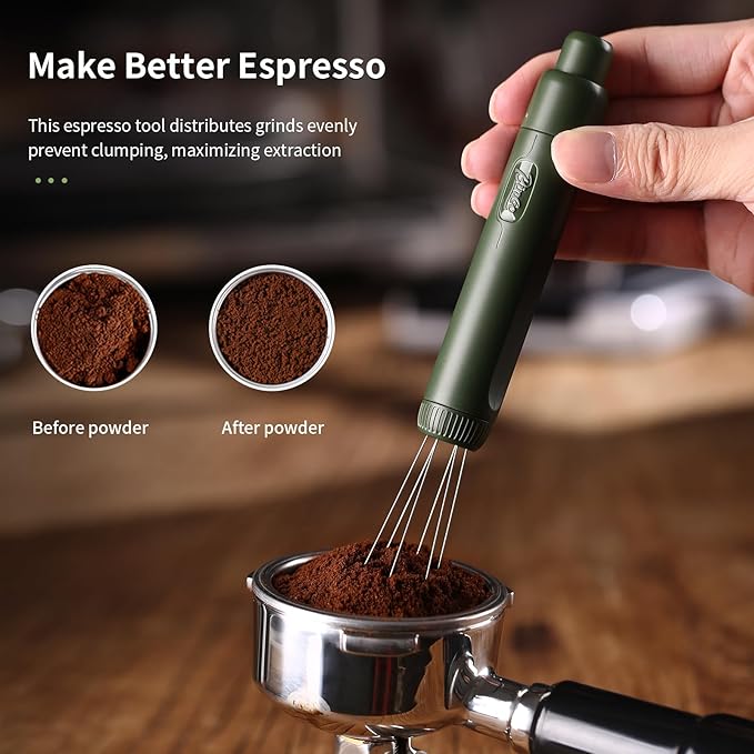 Flick WDT Tool Espresso - Retractable Espresso Stirrer Tools for Barista, Magnetic WDT Espresso Distribution Tool with Stainless Steel Needles & Extra 6 Replacement