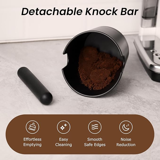 VEVOK CHEF Espresso Knock Box Coffee Knock Box Espresso Bucket Knock Coffee Ground Dump Bin with Removable Knock Bar Trash Can Non-Slip Base