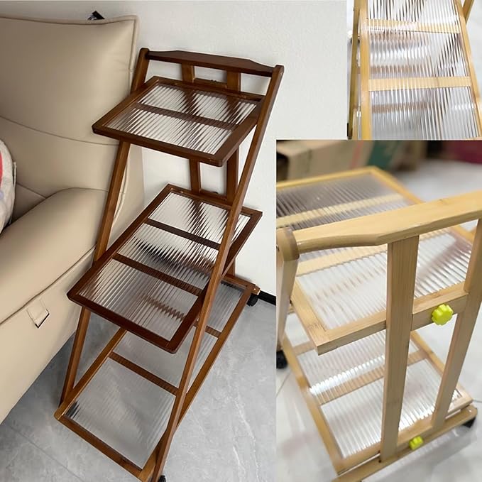 Folding Side Table Glass Coffee Station Table on Wheels,Movable Coffee Bar Stand Cart with Storage,Foldable Coffee Table,for Home Kitchen, Entryway, Living Room,Dining Room(Brown,70x32x80cm)