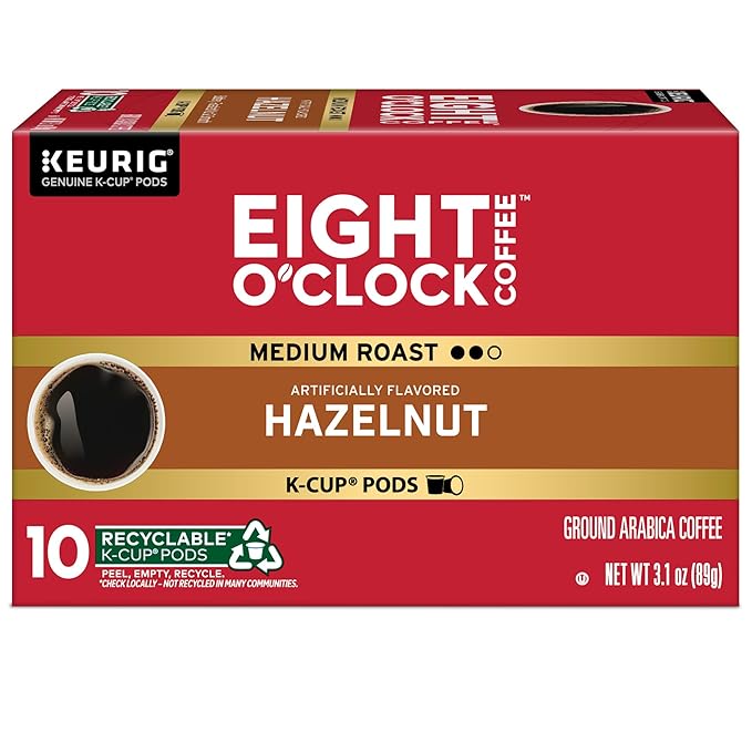 Eight O'Clock Coffee Hazelnut, Single-Serve Coffee K-Cup Pods, Medium Roast, 60 Count