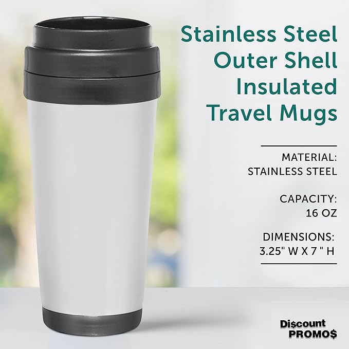 DISCOUNT PROMOS Insulated Stainless Steel Travel Mugs 16 oz. Set of 10, Bulk Pack - Perfect for Iced Coffee, Soda, Other Hot & Cold Beverages - Stainless Steel