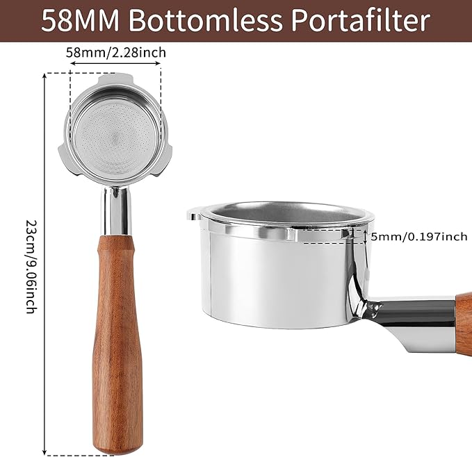 58mm Bottomless Portafilter for CASABREWS Ultra, Bottomless Portafilter with 58mm Puck Screen Compatible for CASABREWS 4700Gense, 5700Series Espresso Machine, Stainless Steel Filter Holder and Filter