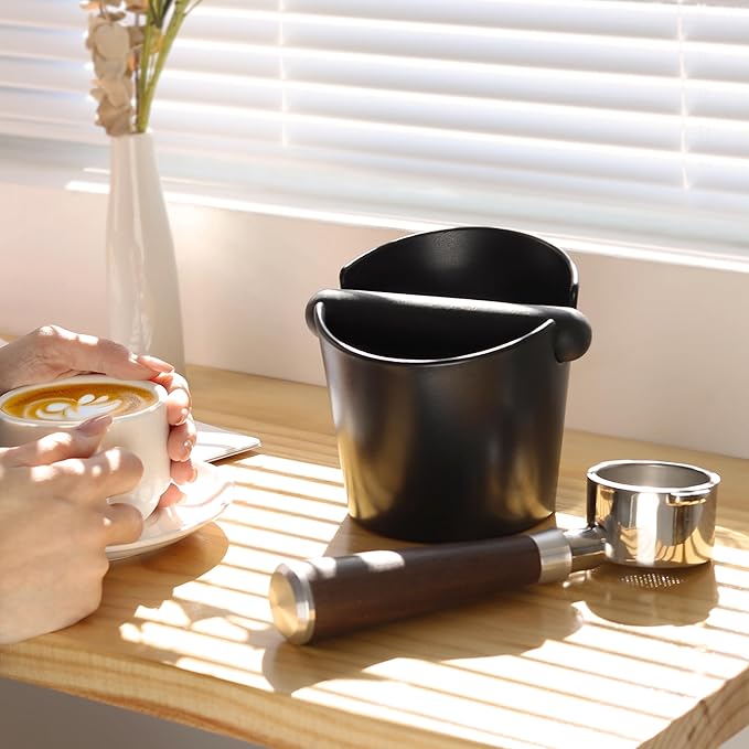 VEVOK CHEF Espresso Knock Box Coffee Knock Box Espresso Bucket Knock Coffee Ground Dump Bin with Removable Knock Bar Trash Can Non-Slip Base