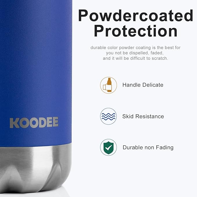 koodee Water Bottle-17 oz Stainless Steel Double Wall Vacuum Insulated Water Bottle for School, Cola Shape Leak Proof Sports Flask (Navy)