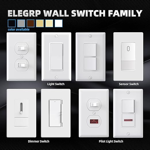 ELEGRP Decorator Double Rocker Light Switch, Two Single Pole Electrical Paddle, 15A 120V, In-Wall On/Off, Self-Grounding, Wall Plate Included, UL Listed (2 Pack, Glossy White)
