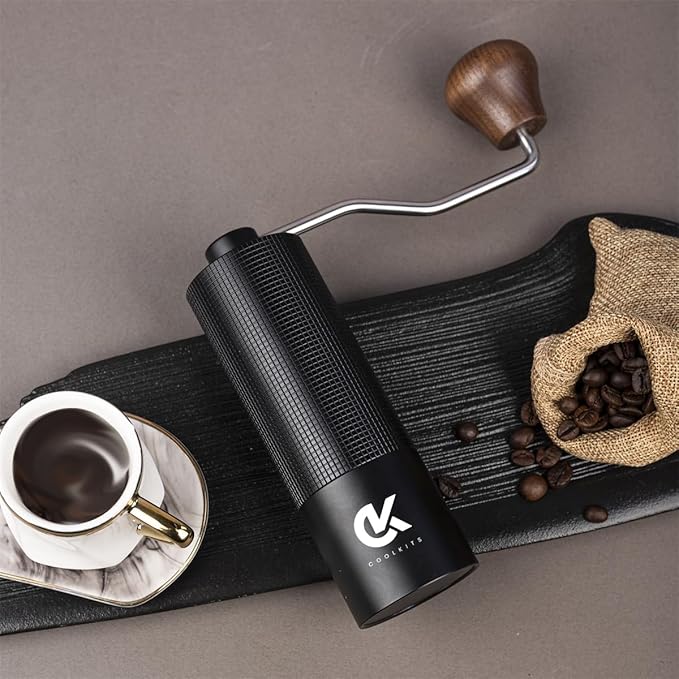 Ultra Black Manual Coffee Grinder with 30g Capacity, Precision CNC Stainless Steel Conical Burr, Adjustable Grind Settings, Portable Hand Grinder for Home, Office, Travel & Camping