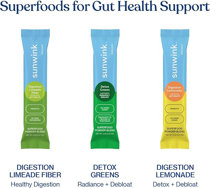 Sunwink Digestion Lemonade Powder-Organic Superfood Powder for Debloat & Gut Health-Plant-Based Support for Digestive Health with Amla Powder, Dandelion & Chicory Root Extract (6g Each, Pack of 15)