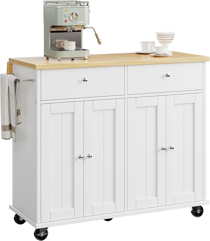 JY QAQA 39" Kitchen Island on Wheels with Storage Cabinet Kitchen Cart Cabinet with Shelves, Cart Handle for Towel Rack or Free Mobility, Portable Islands for Kitchen, White