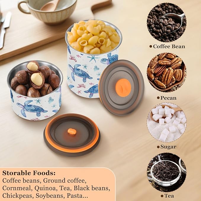 ALAZA Sea Turtle Watercolour Airtight Coffee Bean Canister 500ml Food Storage Containers with Lids For Gournd, Tea, Sugar, Flour, Rice, Cereal, Candy Cookie Jar