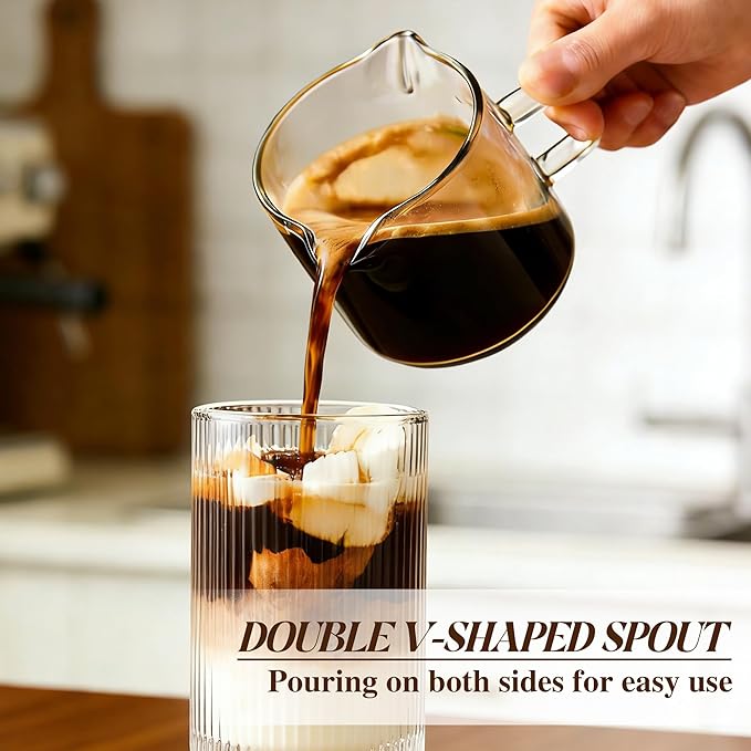 Espresso Cups Set of 2, 4 OZ Double Spouts Cups espresso measuring with handle Clear Glass Milk Coffee Accessories for Machine