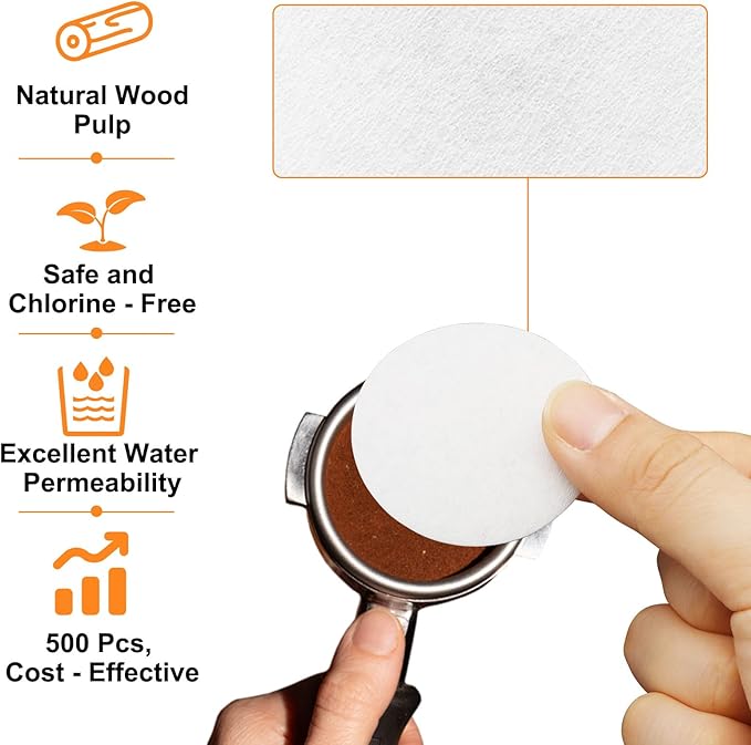 54mm Coffee Paper Filters, 500 Pcs Espresso Filter Papers for Portafilter Machines, 2.12 Inch Disposable Round Puck Screen Compatible with Standard Espresso Makers