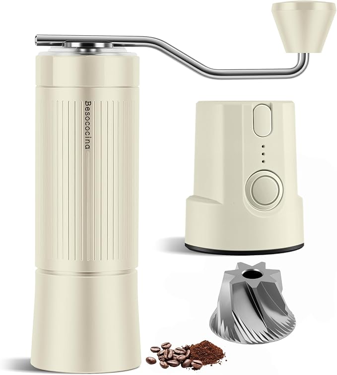 Burr Coffee Grinder 2-in-1 Manual/Electric, 40mm Stainless Steel Conical Burr Coffee Bean Grinder, USB Rechargeable Home Use, 16 Grind Levels for Espresso/Drip/French Press/Mocha (Milky)