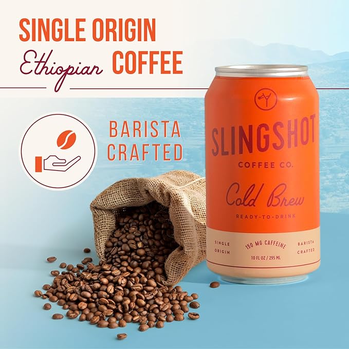 Organic Cold Brew Coffee, 12-Pack – Single Origin Ethiopian Unsweetened Black Coffee, Clean & Bright Flavor, 150 mg Natural Caffeine, Ready-to-Drink 10 oz Cans
