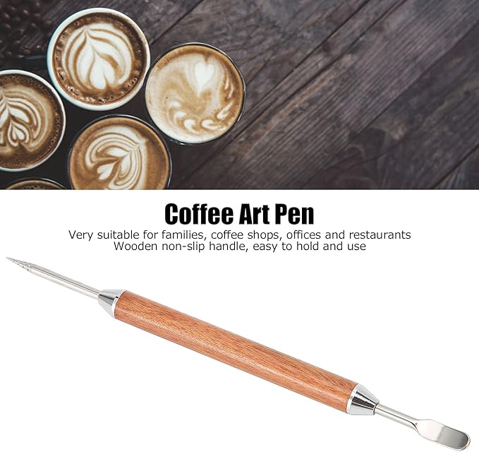 Pwshymi Coffee Latte Needle, Stainless Steel Latte Art Pen with Wood Handle, for DIY Coffee Decorating and Milk Froth Picking