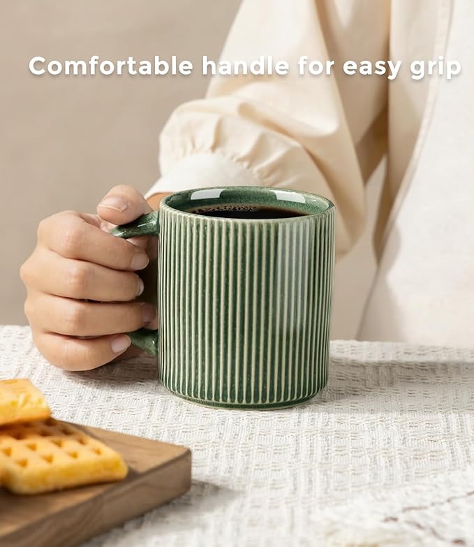 GBhome Coffee Mugs Set for 6, 12oz Coffee Cups with Handle for Man,Woman,Dad,Mom, Stoneware Mugs Sets for Coffee, Latte,Tea, Hot Cocoa, Milk, Dishwasher&Microwave Safe, Dark Green