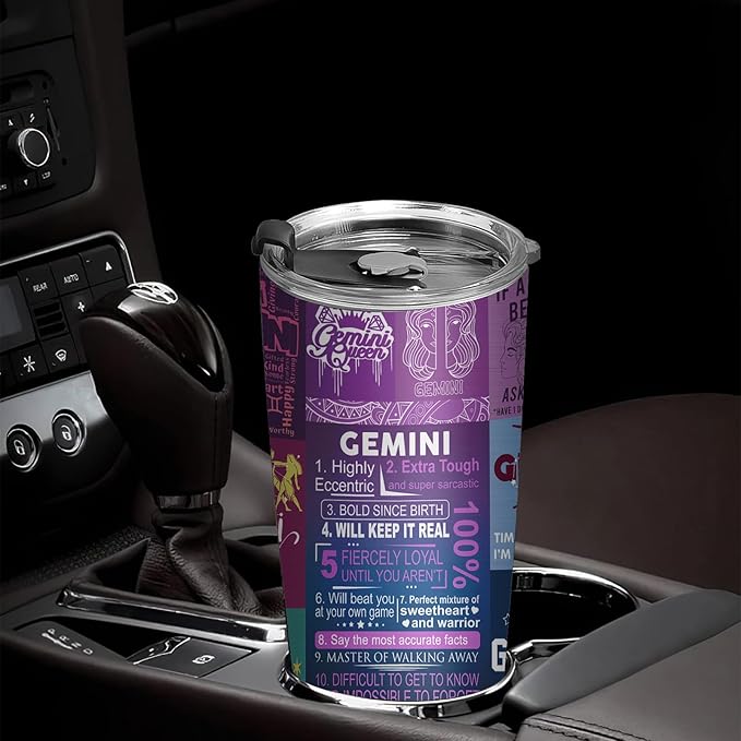 Gemini Gifts for Women - Zodiac Birthday Tumbler, Astrology Gothic Witchy Cup, Constellation Insulated Coffee Mug With Lid 20 OZ