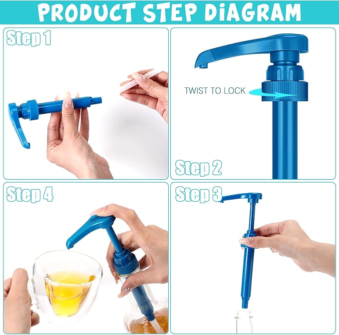 Zopeal 8 Pieces Coffee Syrup Pump Dispenser Fits 750ml/25.4oz Bottles, Skinny Syrup Pump for Coffee Flavoring, Creamers, Caramel, Beverages, Kitchen Cafe Bar Drinking Mixes Food Dispenser(Blue)