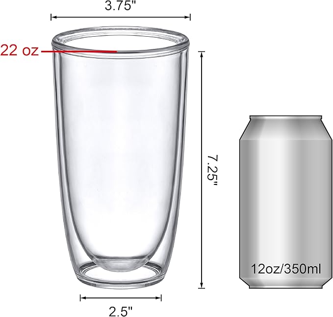 Amazing Abby - Andes - 22-Ounce Insulated Plastic Tumblers (Set of 4), Double-Wall Plastic Drinking Glasses, All-Clear Reusable Cups, BPA-Free, Shatter-Proof, Dishwasher-Safe
