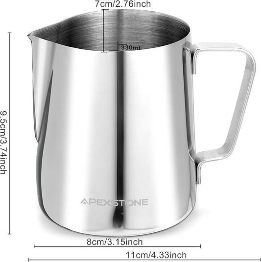 Apexstone 12 oz Espresso Steaming Pitcher Silver, Coffee Milk Frothing Cup Silver, Coffee Steaming Pitcher 12 oz/350 ml