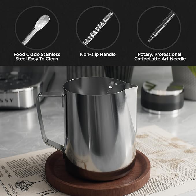 Milk Frothing Pitcher, 30 Oz/900 ML Milk Frother Steamer Cup Stainless Steel Espresso Cup with Decorating Pen