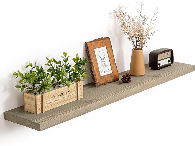 Marsmiles 48 Inch Floating Shelf | 9.3 Inch Deep Grey Wood Wall Shelf Set of 1 | Rustic Reclaimed Wood Shelves for Room Wall | Farmhouse Floating Shelves for Living Room Bathroom