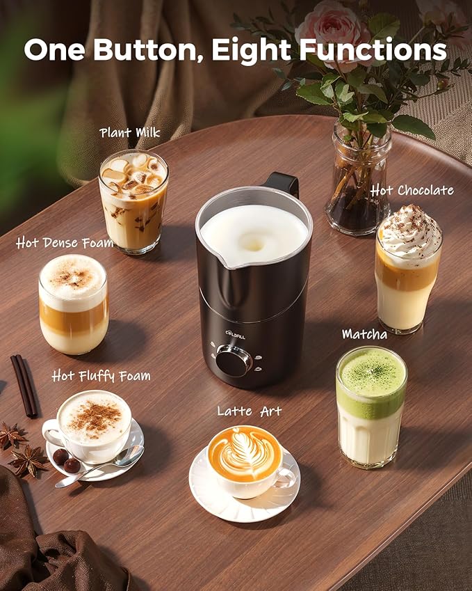 Milk Frother and Steamer, 8-in-1 Rechargeable Electric Milk Frother for Coffee, 13.5oz/400mL Large Capacity Automatic Warm and Cold Foam Maker, Hot Chocolate Maker Coffee Frother, Orange