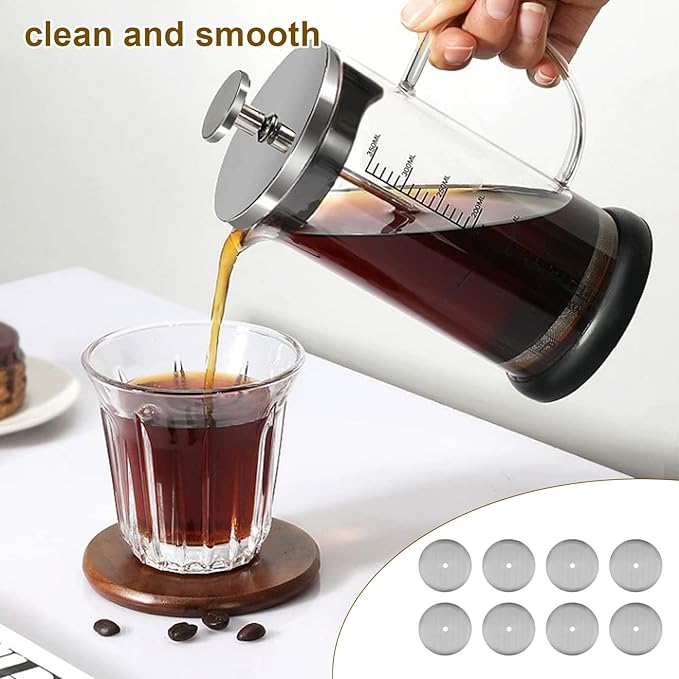 8 Pieces French Press Replacement Filters Mesh Filters Replacement,french press filter,4 Inch Stainless Steel Replacement Screen,for 1000ml,800ml,350ml Coffee Makers,french press filters replacements