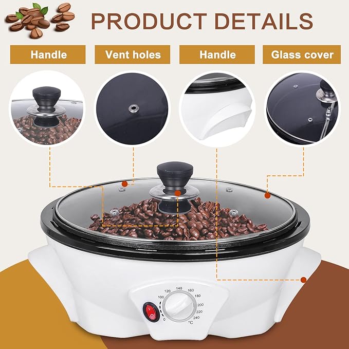 JIAWANSHUN Electric Coffee Bean Roaster - 800g Capacity, 0-240C Temperature Control, 1200W, 110V