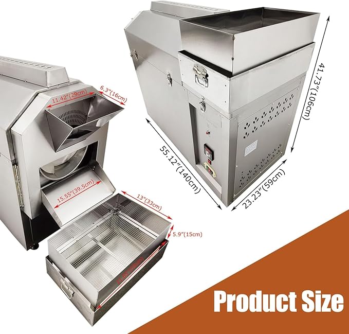 BEILOCKERY 55 Lbs Commercial Automatic Heating Roasting Machine (0-300℃), Multifunctional Large Stainless Steel Drum Chestnuts Roaster Baker Equipment for Nuts Coffee Bean 220V 6.5kW Three-phase