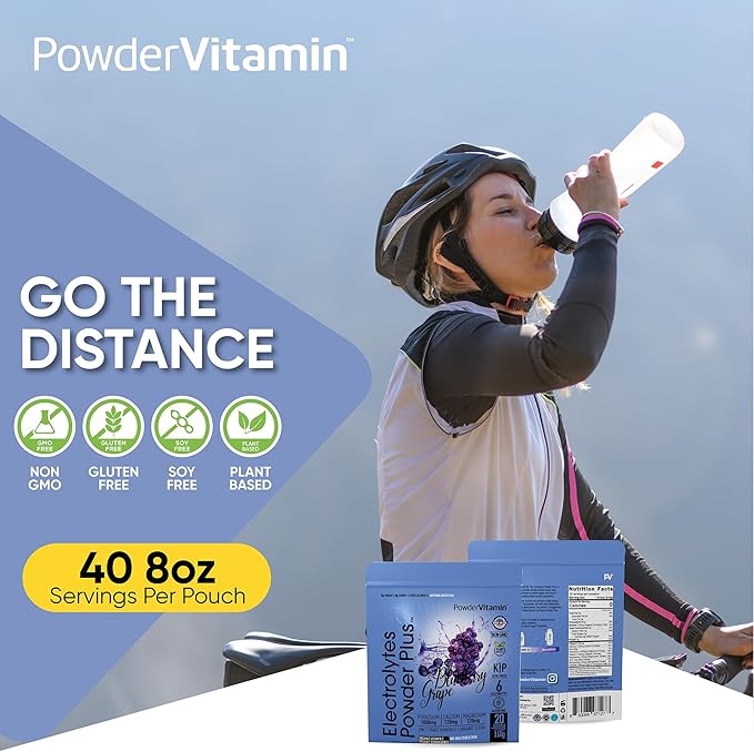 PowderVitamin Electrolytes Powder Plus (20 Servings) Blueberry Grape Electrolyte Powder Zero Calorie Keto,0 Sugar, No Maltodextrin,1000mg Potassium,120mg Calcium,120mg Magnesium, Pink Himalayan Salt
