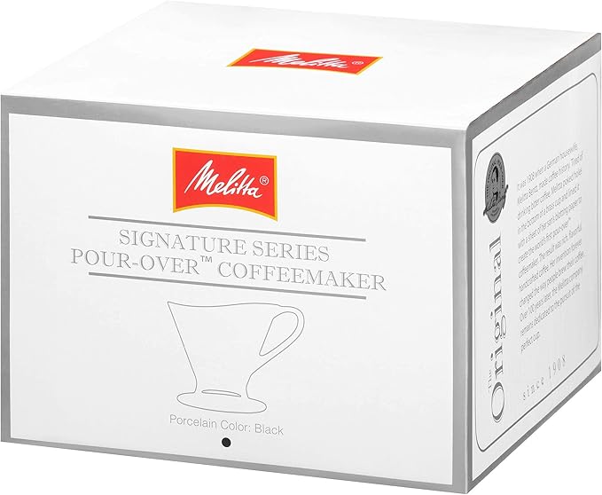Melitta 1 Cup Porcelain Pour-Over Cone Coffeemaker, Glossy Black