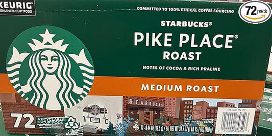 Starbucks Pike Place Roast K-Cups for Keurig, 1 Count (Pack of 72)