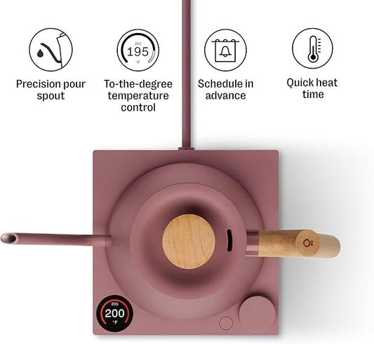 Fellow Stagg EKG Pro Electric Gooseneck Kettle - Pour-Over Coffee and Tea Pot, Stainless Steel, Quick Heating, Desert Rose with Maple Wood Handle, 0.9 Liter