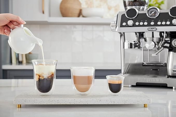 DeLonghi Coffee Connoisseur Glasses (set of 6): 2 Espresso, 2 Cappuccino, 2 Latte Macchiato