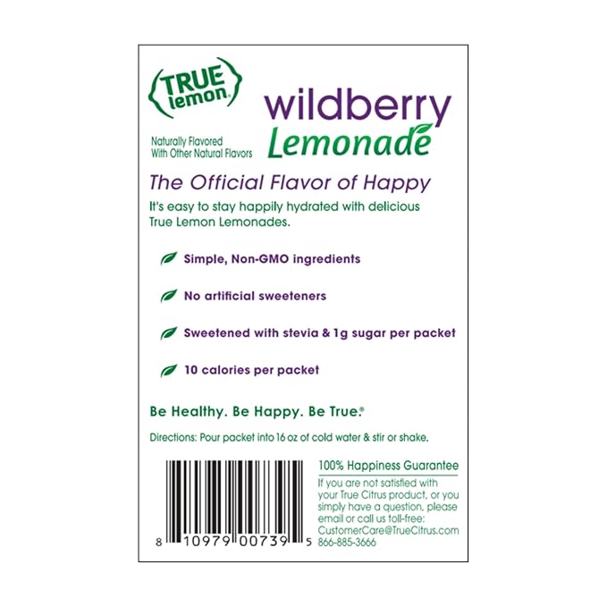True Citrus True Lemon Wildberry Lemonade Water Enhancer Drink Mix - Low Calorie Water Flavoring - Powdered Drink Mixes & Flavorings - 10 Count (Pack of 12)