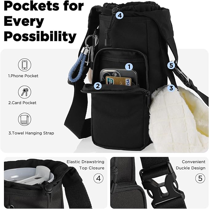 EasyAcc Magnetic Gym Bag, Upgraded 5X Super Strong Magnetic Gym Water Bottle Bag Holder Carrier, 5 Built-in Magnets, Phone Pockets, Shoulder Strap, Gifts for Gym Lovers Gym Accessories for Men Women
