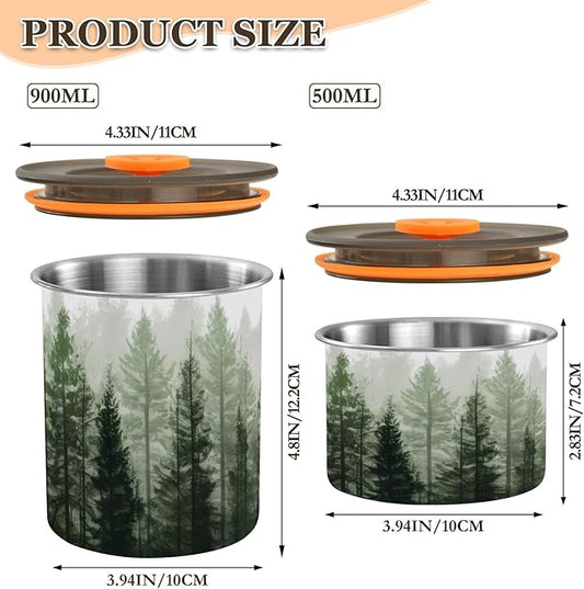 Pine Trees Airtight Food Canister, 17oz Stainless Steel Storage Jar for Coffee Beans Tea Grains Snacks, Kitchen Organizer Decor