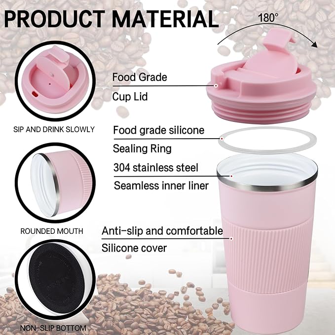 18oz Double Insulated Coffee Mugs with Ceramic Coating, Coffee Mug with Lid, Coffee Travel Mug, Coffee Insulated Cup for Travel Office School