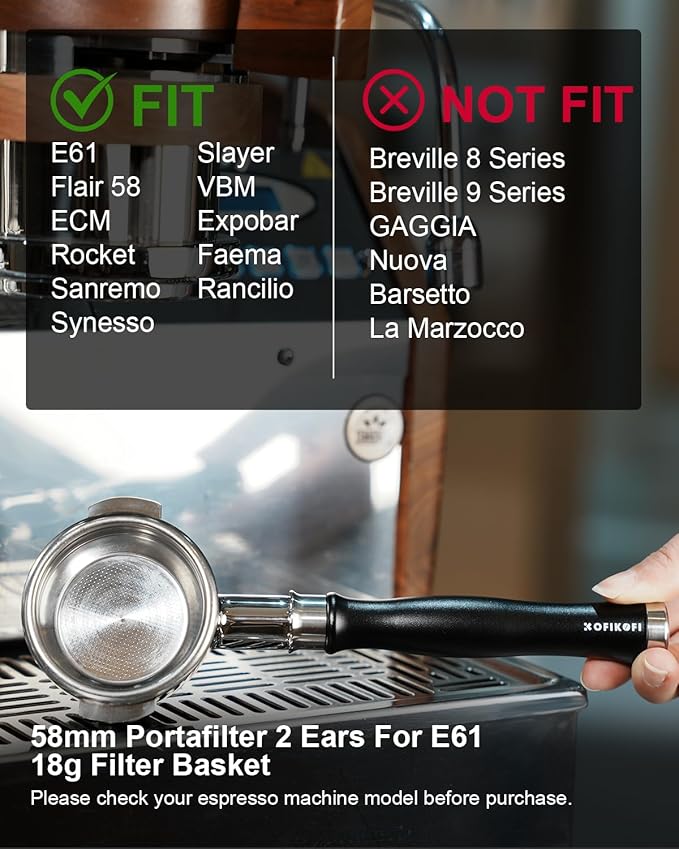 58mm Bottomless Portafilter For E61, Flair 58, ECM, Rocket, Sanremo, Synesso, Slayer, VBM Espresso Machine, 2 Ears Bottomless Naked Espresso Portafilter with 18g Filter Basket and Puck Screen
