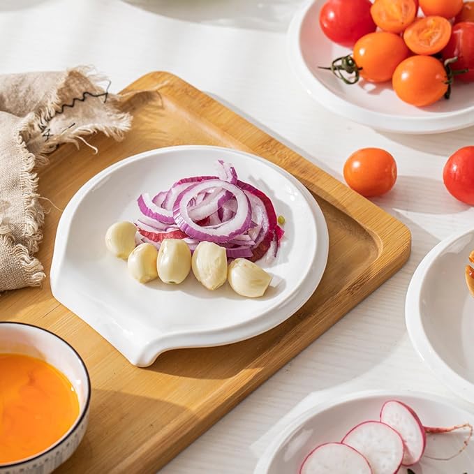 HOMBENE Spoon Rest, Ceramic Ladle Rest for Stove Top, 5.5 Inches Spoon Holder for Kitchen Counter Porcelain, Kitchen Utensils Accessories, Set of 4, White